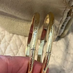 Two lightweight etched gold plated over 925 SS bangle bracelets